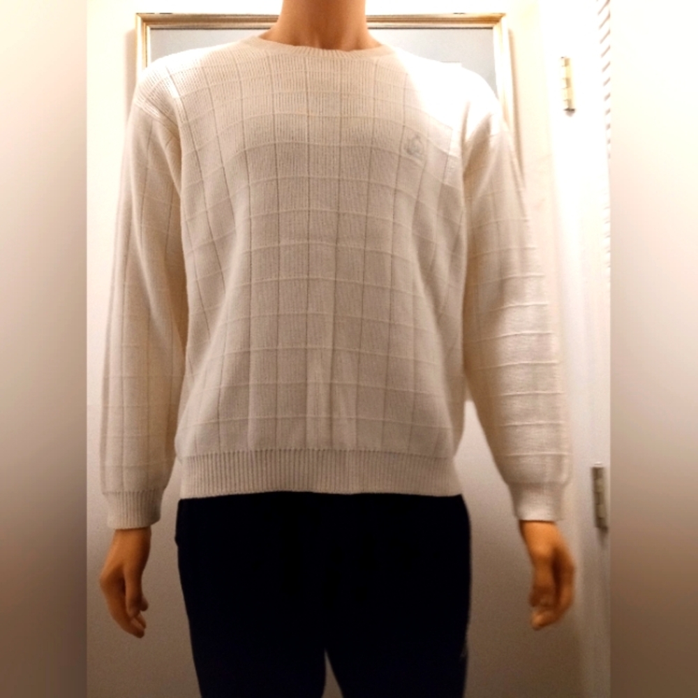 Men’s IZOD cream knit sweater medium preppy neutral professional Academia